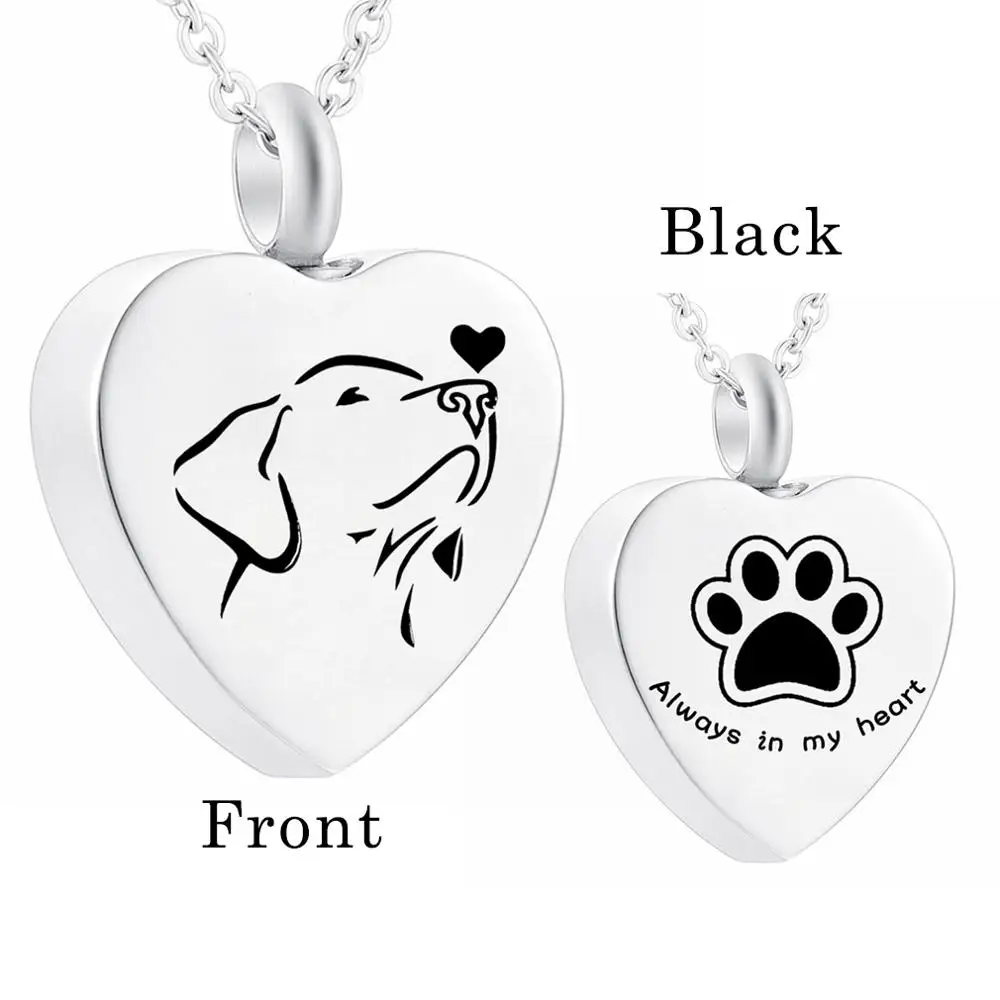 Heart Shape Cremation Jewelry Pet Dog Cat Memorial Urn Necklace for Ashes Stainless Steel Ash Holder Paw Print Keepsake