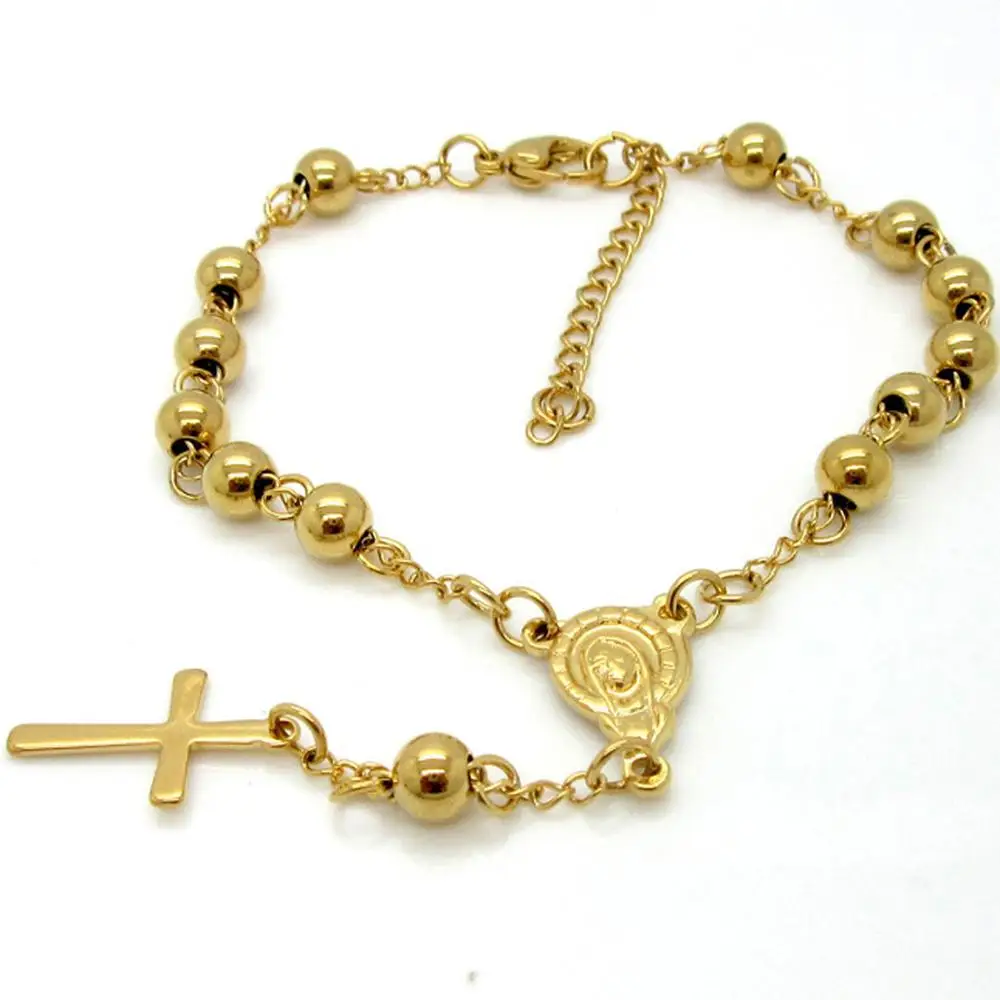 Stainless Steel Rosary Bracelet New Top Quality Women Bead Bracelet With Cross Jesus Pendant Religious Catholic Bracelet