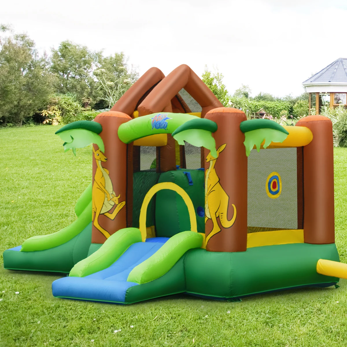 Inflatable Jungle Bounce House Kids Dual Slide Jumping Castle Bouncer w/ Bag