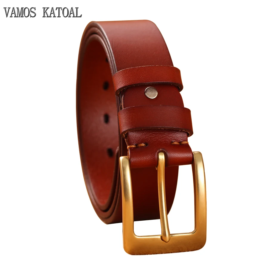 Genuine Leather Belt For Men Fashion Solid Brass Buckle Belts Men's Copper Buckle Belt Quality Cowskin Men Strap