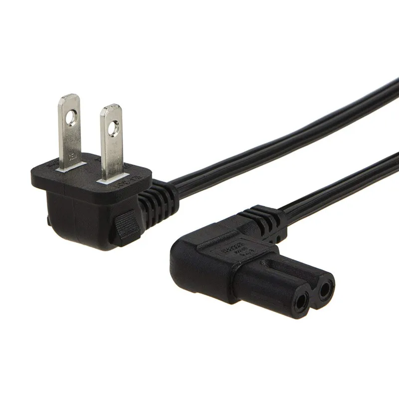 18 AWG בזווית 2-חריץ שאינו מקוטב זווית כבל חשמל (IEC320 C7 כדי Nema 1-15 p)