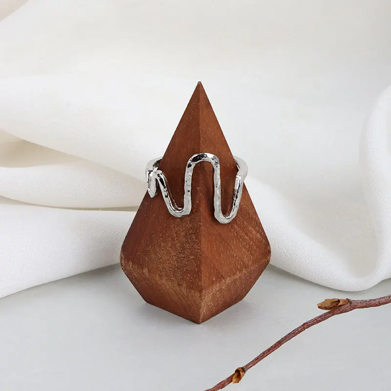 LIVVY Hot FashionSilver Color Exquisite Jewelry Electrocardiogram Open Asymmetry Sliver Love Ring For Women 2021 Trendy