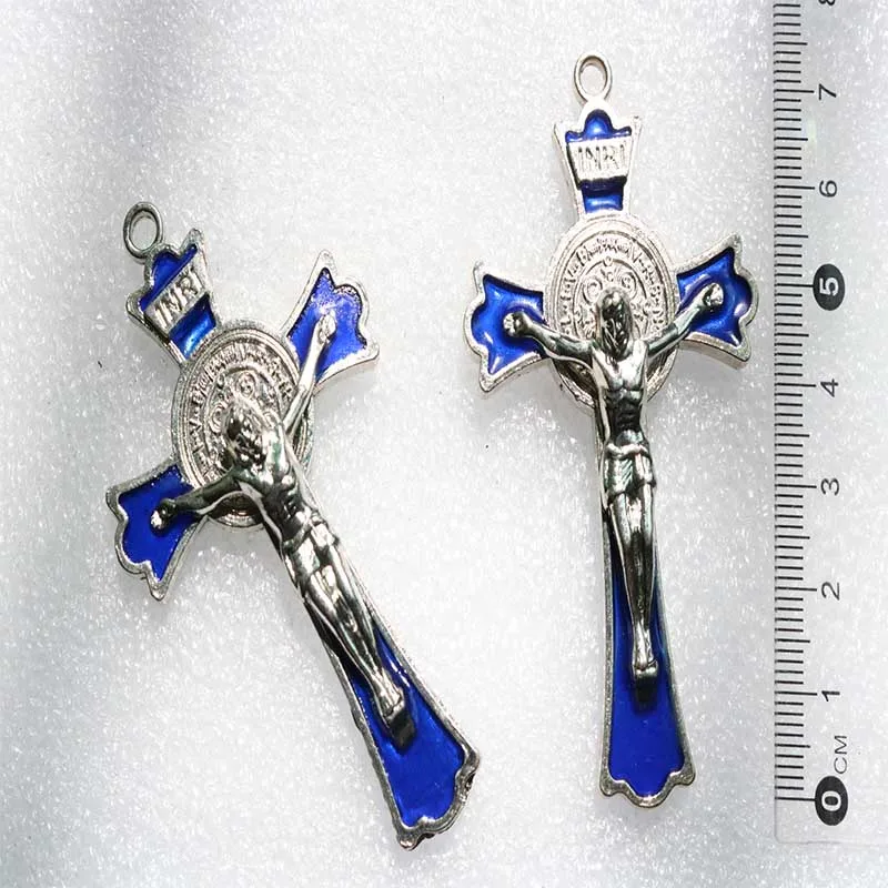 10 Pieces / Blue Oil Alloy Drop Religion Large Cross Church Crucifix Jesus Cross Necklace Jesus Jesus Memorial Gift