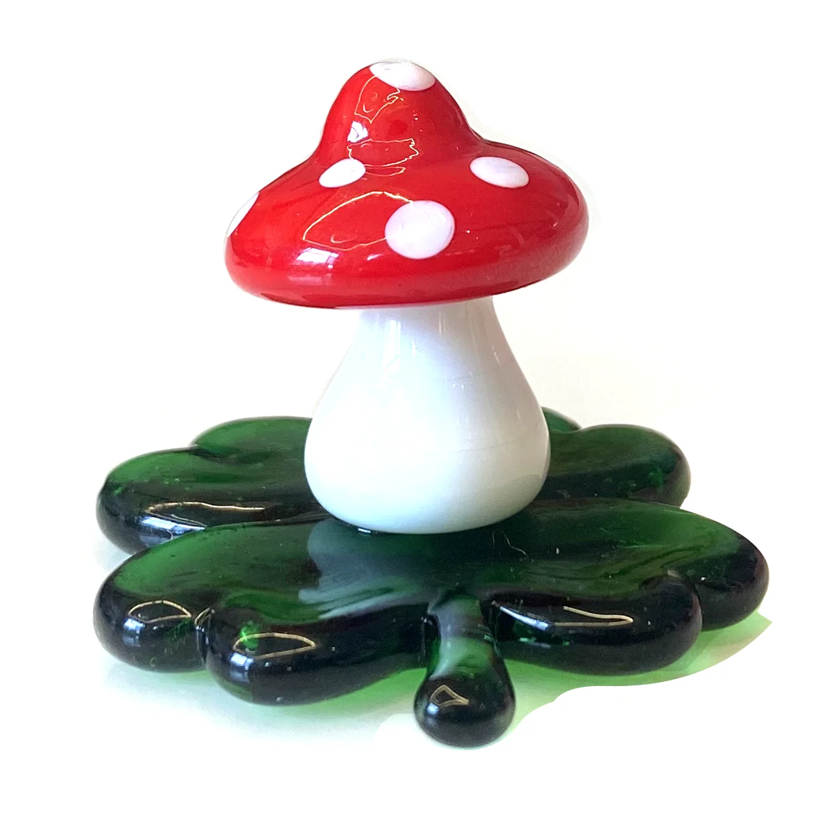 Glass Mushroom Figurine with Lucky Four Leaf Clover Ornament Crystal Beetle Animal Craft Hand Blown Home Decor Christmas Gift