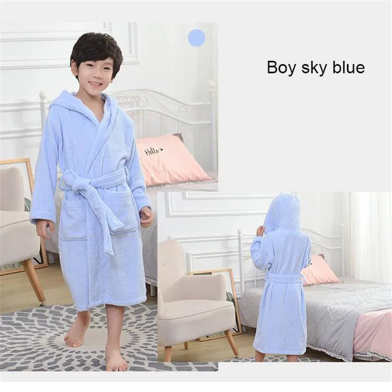 Thick cotton kids bathrobe children adult hooded pajamas nightwear cotton nightgown girl night-robe nightdress