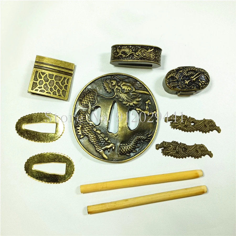 

A Set Alloy Dragon Tsuba Fuchi Kashira Menuki Seppa For Japanese Sword Samurai Katana