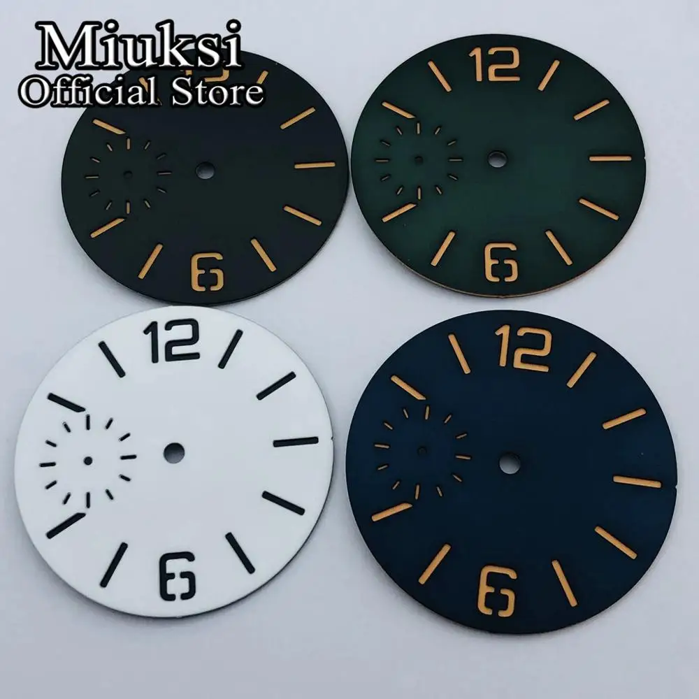 Miuksi 38.5mm black white blue green sandwich watch dial luminous dial fit ETA 6497 or Seagull ST3600 movement