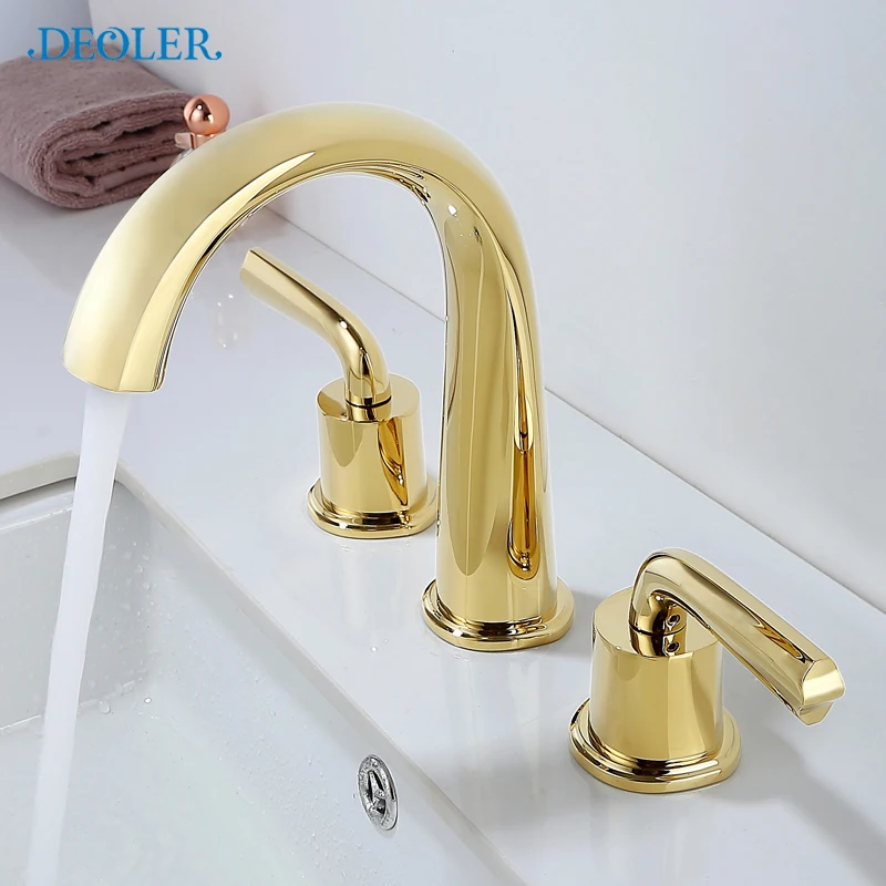 

Bathroom all-copper double-hole basin hot and cold water faucet three-piece double-handle split three-hole washbasin washbasin