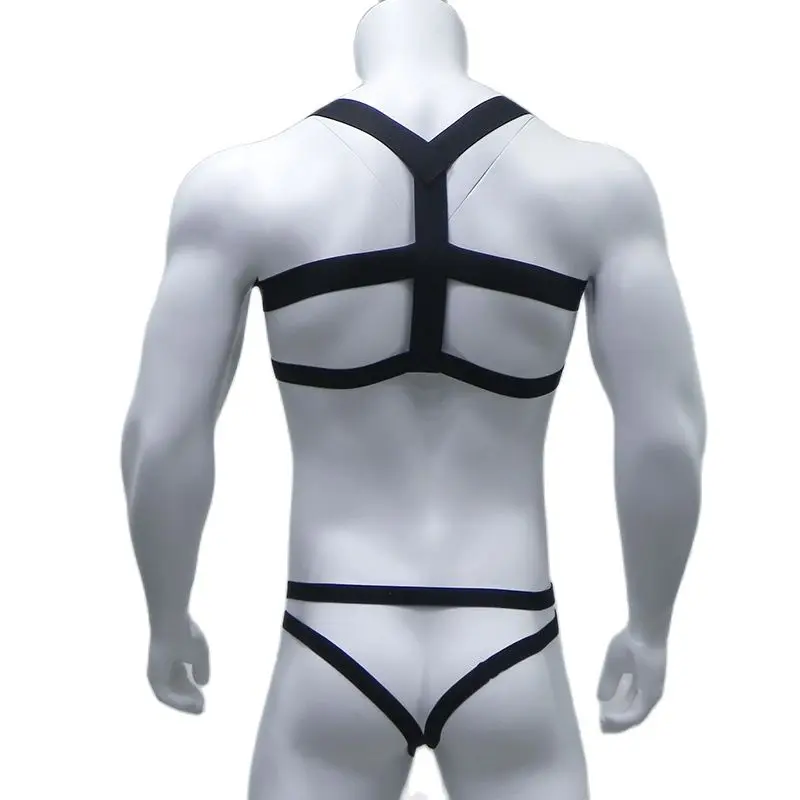 CLEVER-MENMODE Bondage Mens Harness Thongs Set Body Chest Costume G-string Jockstrap Lingerie Man Halter Neck Hollow Out Costume