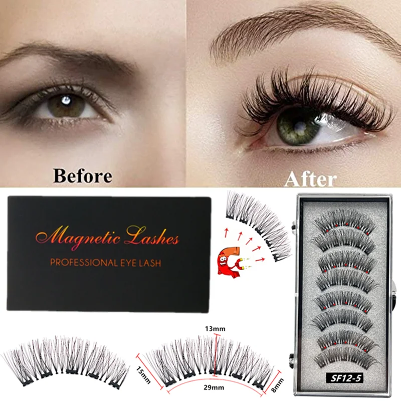 2 Pairs 3D Natural Magnetic Eyelashes ,With 5 Magnetic Lashes Handmade Reusable Magnetic False Eyelashes Support Drop Shipping