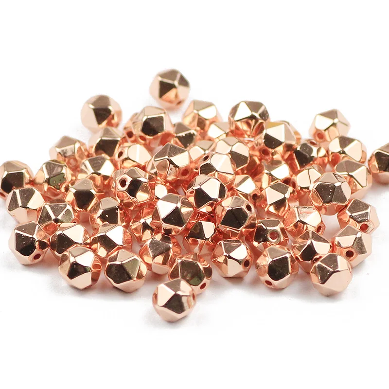 WLYeeS Faceted Round Hematite beads 3 4 6 8mm Rose gold Color Natural Stone Spacer loose bead for Jewelry Bracelet making Diy