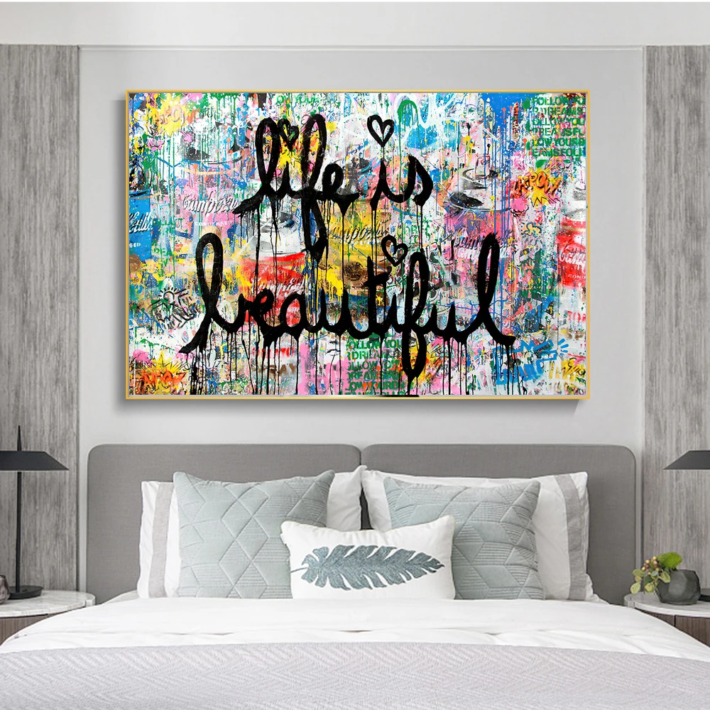 

Life is Beautiful Banksy Graffiti Art Canvas Paintings on the Wall Art Posters and Prints Abstract Street Pictures Home Decor