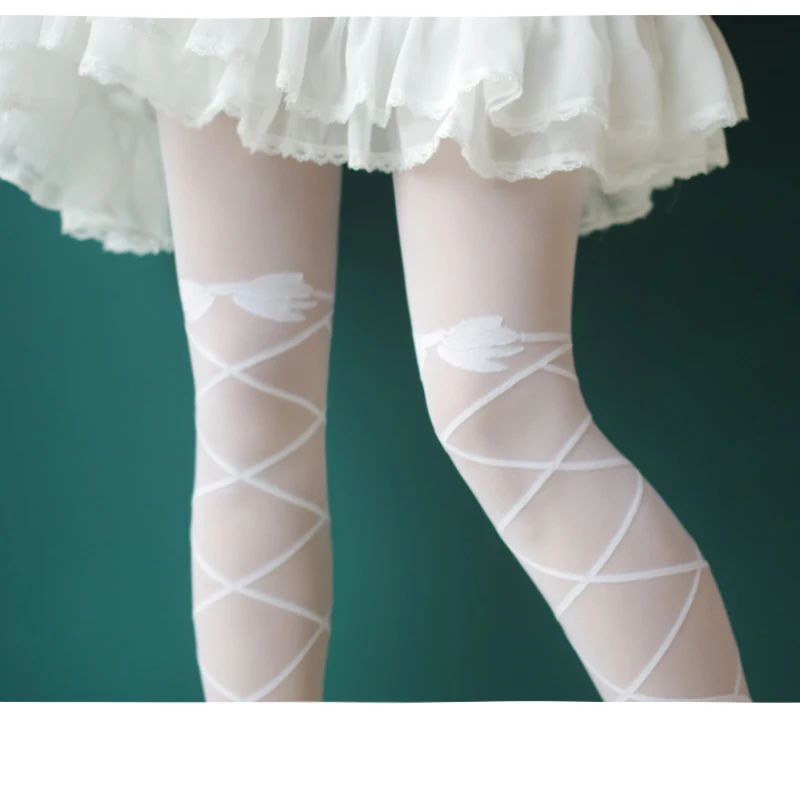 Japanese Lolita Ballet Cross Strap Bow Pantyhose Lolita Sweet Leggings White Stockings Thin student gothic lolita knee socks