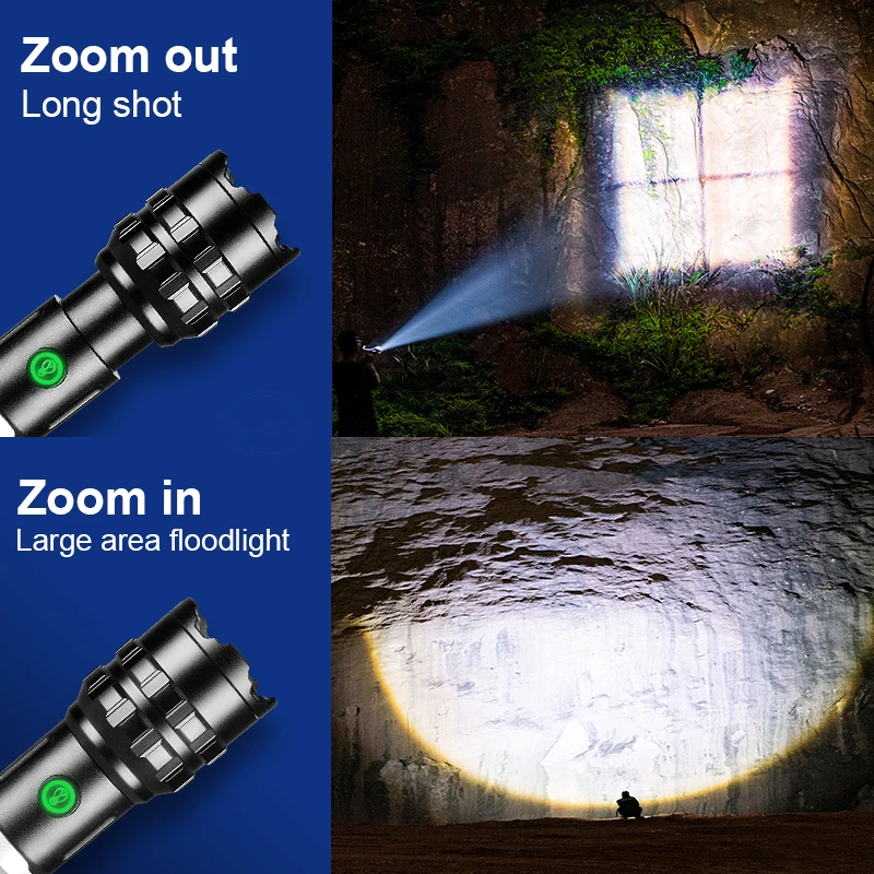 XHP160 High Power LED Flashlight Powerful Torch Light XHP90 Rechargeable Tactical Flashlight 18650 Type C Usb Hand Lamp Hunting