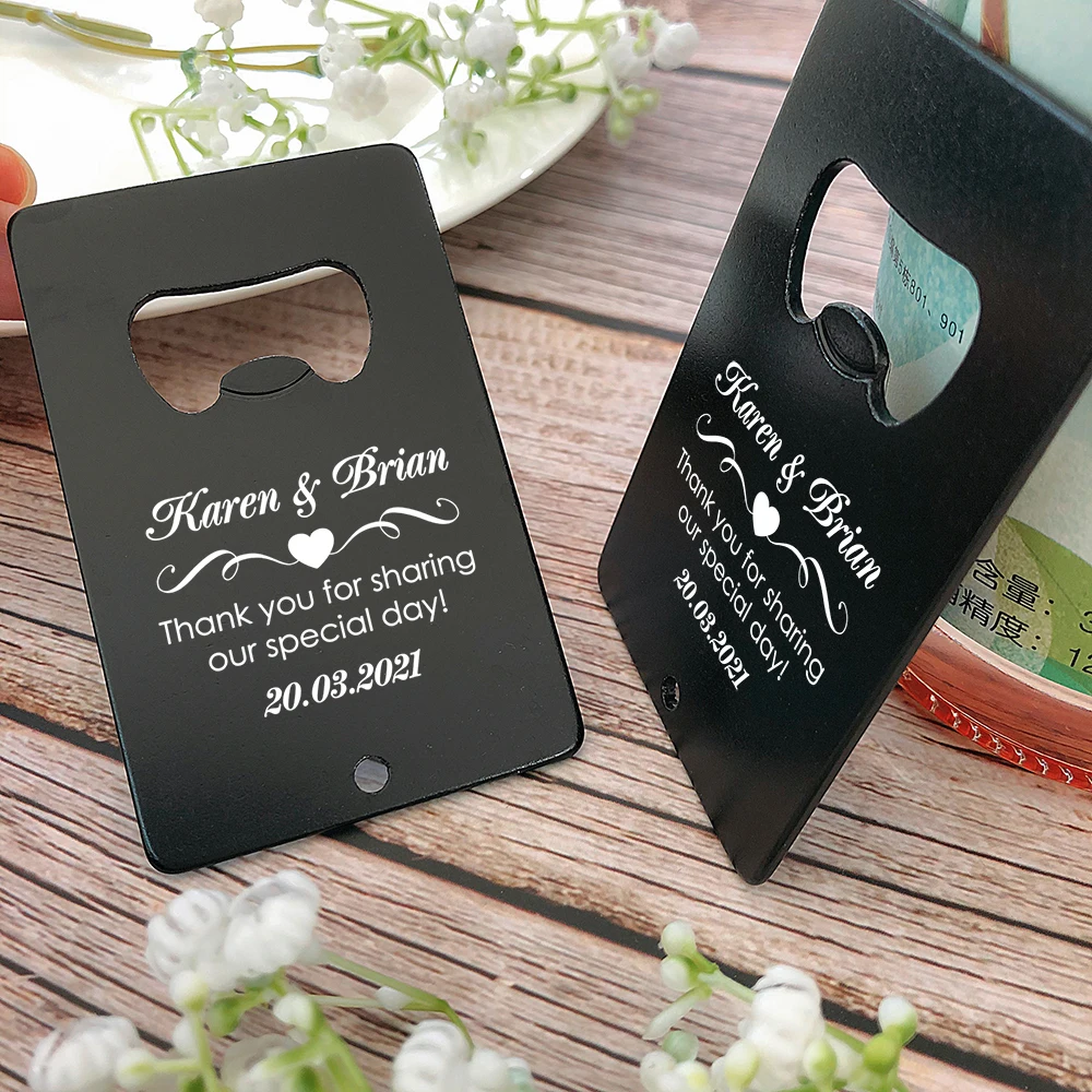 Wedding Souvenirs for Guests Personalized Wedding Favors Black Metal Bottle Openers Laser Engraving