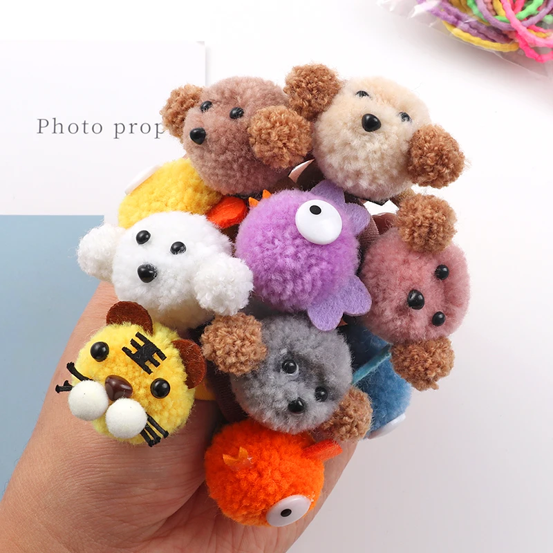 

New Cute Tiger puppy Fur Ball Hair ring Girls Elastic Rubber Band Hair Bands Hair Accessories Kids Cartoon Headwear Ornaments