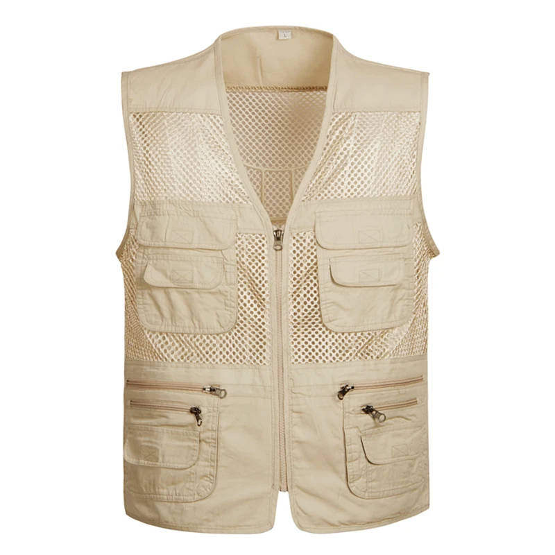 Gilet de pêche multi-poches pour homme, veste en fibre respirante, gilet à séchage rapide, grande taille, maille 2021, nombreuses poches