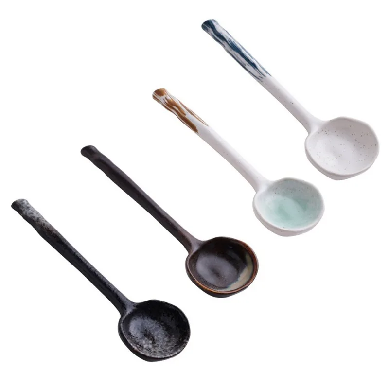 Ceramic Spoon Asian Soup Scoop for Wonton Pho Miso Ramen Noodle Kitchen Mixing Stirring Cooking Spoons