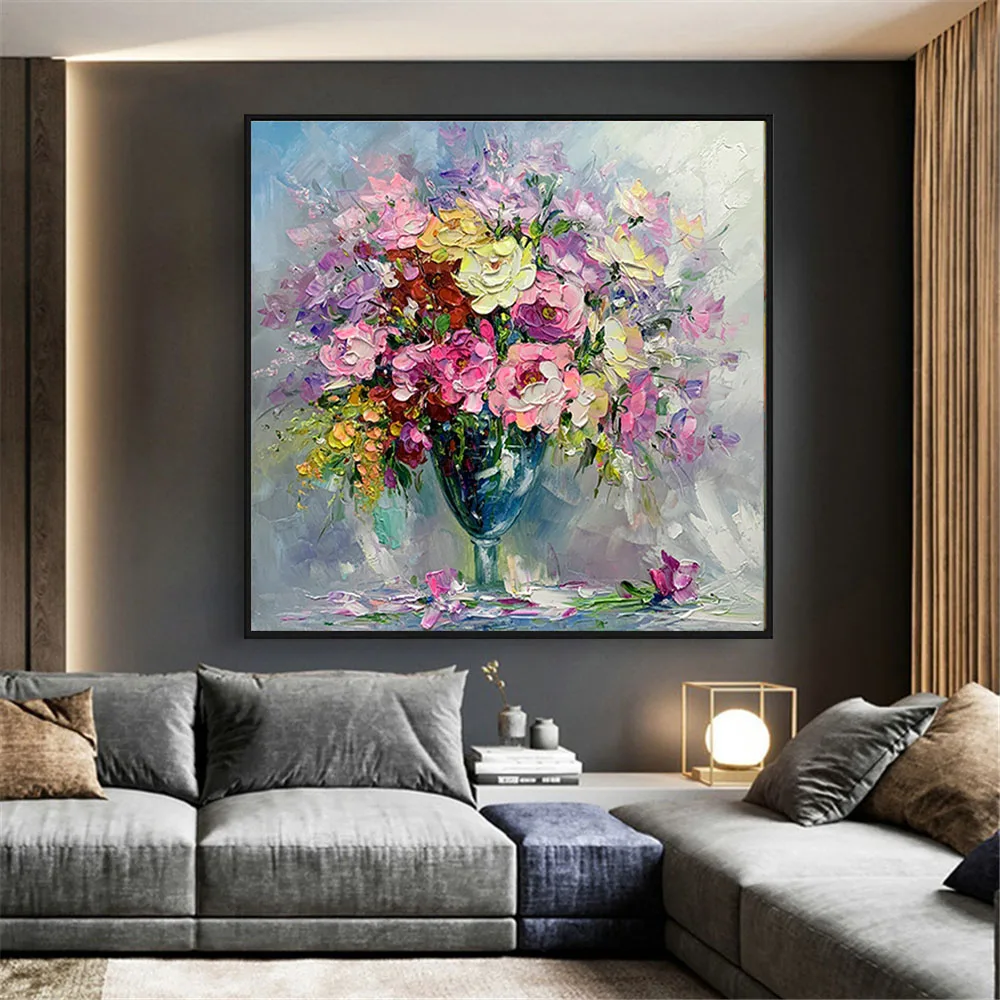 

Hand-Painted Flowers Oil Paintings On Canvas Modern Abstract Flower Vase Arrangement Wall Art Picture For Home Decor Poster