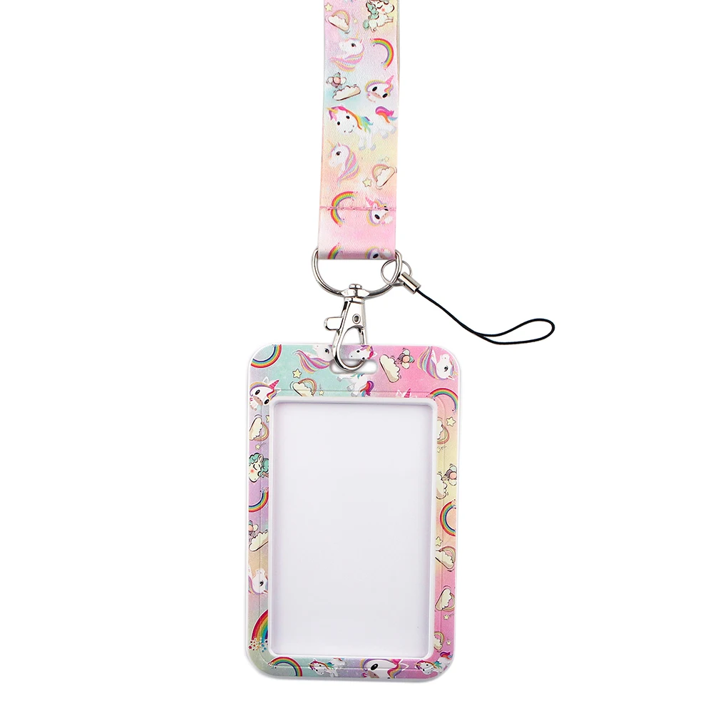 LX602สัตว์สมมติยูนิคอร์นที่ใส่บัตรป้ายกุญแจสายคล้องคอสายคล้องคอมือถือกรอบบัตรพร้อมสายคล้องของขวัญ