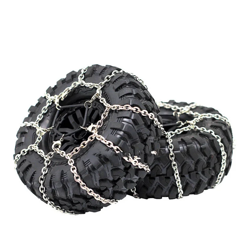 2Pcs Metal 120mm 1.9Inch Tires Snow Chain for 1/10 RC Rock Crawler Traxxas TRX-4 TRX4 Axial SCX10 90046