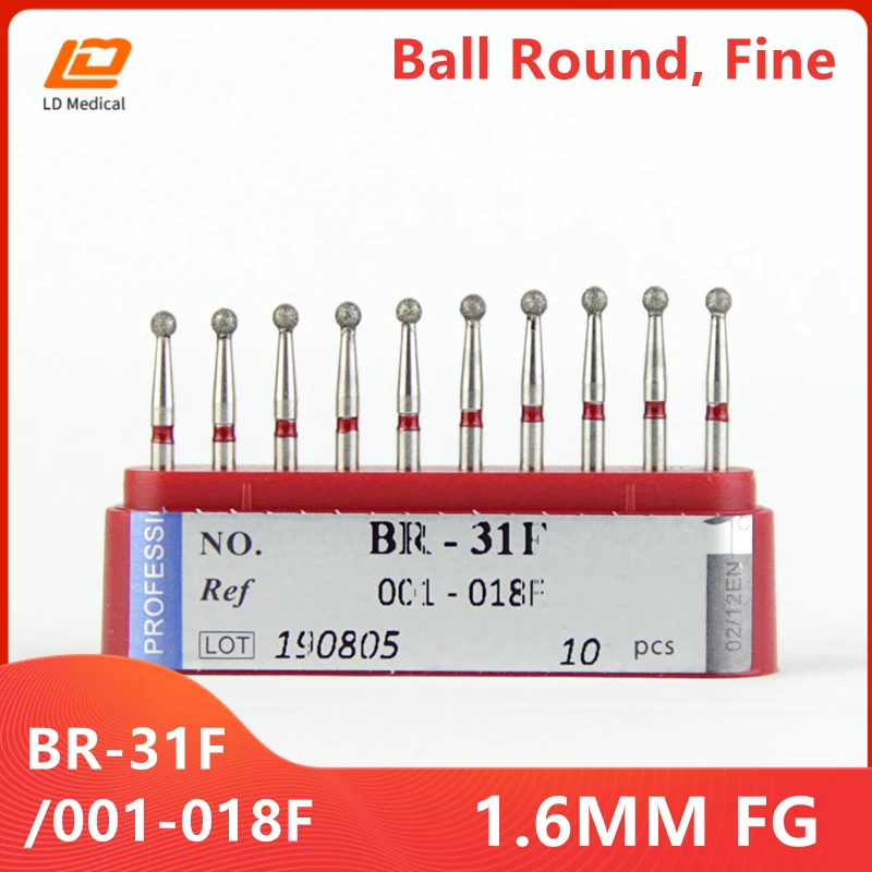 

10pcs Dental Daimond Burs 001-018F Ball Round Fine BR-31F Dental Burs for Drill Red Rings High Quality Dentistry Grinding Tools