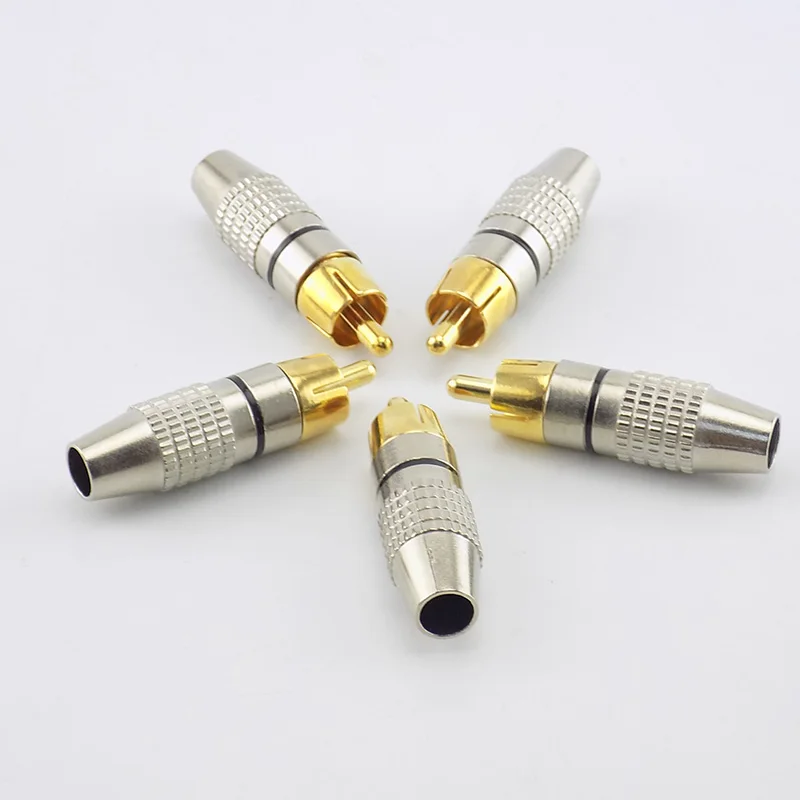 5 Buah RCA Plug Pria Ke Kabel Konektor Adaptor Audio Video Kabel Kamera CCTV Non Solder Aksesori Berlapis Emas