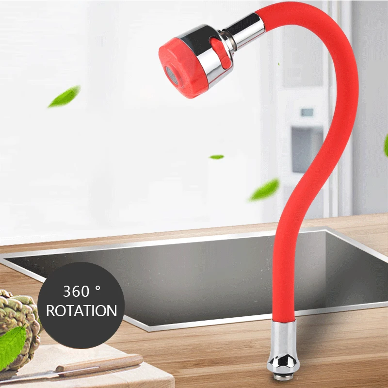 Kitchen Faucet 360 Degree Rotary Sink Tap Mixer Pipe with Sprayer Head Silicone Stainless Steel Flexible Pipe Swivel Spout Tap