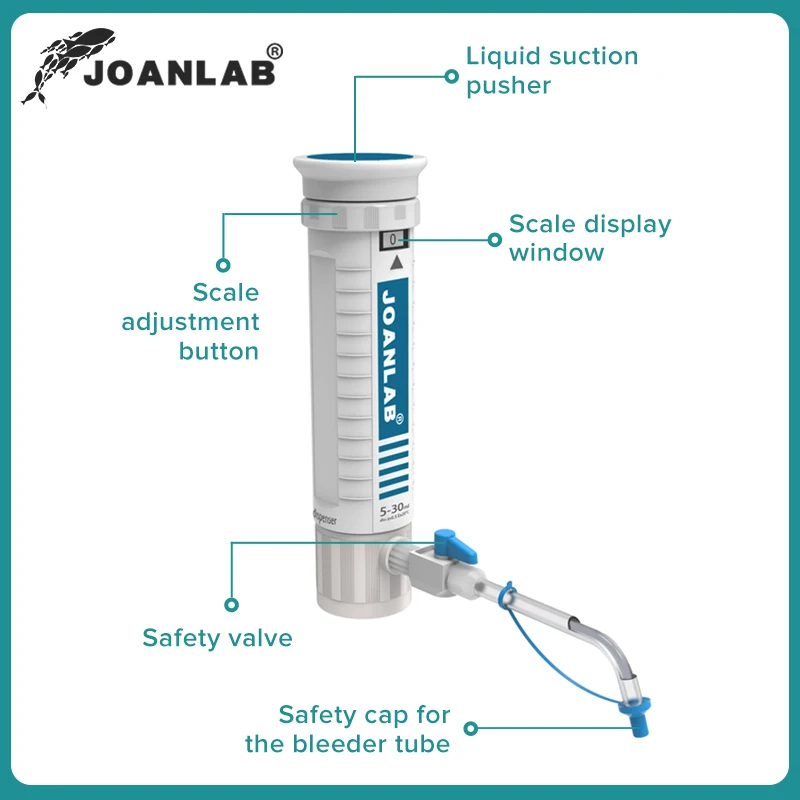 JOANLAB Fles Dispenser Voor het hanteren van laboratoriumvloeistof Autoclaveerbaar Verstelbare Laboratorium Dispenser Met fles Lab Apparatuur