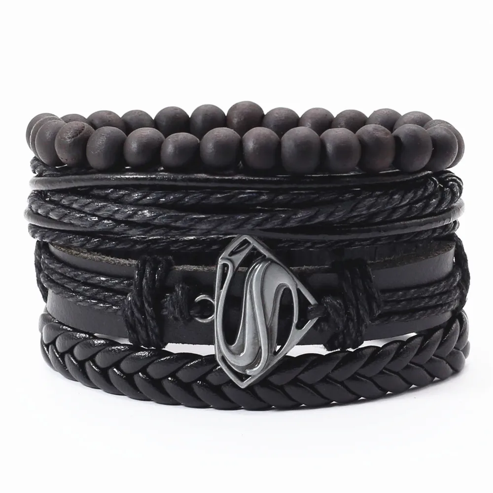 New Fashion Boho Multilayer Charm Leather Men Bracelet Braided Homme Beaded Wrap Bracelet Men for Women & Bangles Jewelry 2019