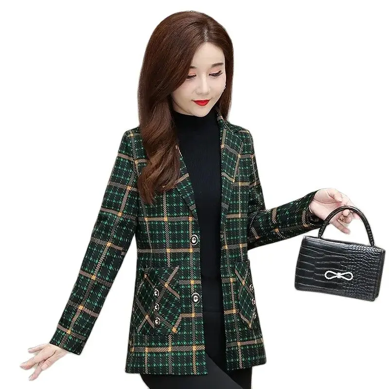 

Elegant Miss Lattice Small Suit Spring Autumn New 2022 Temperament Slim Middle Aged Women Coat Short Thin Ladies Blazer