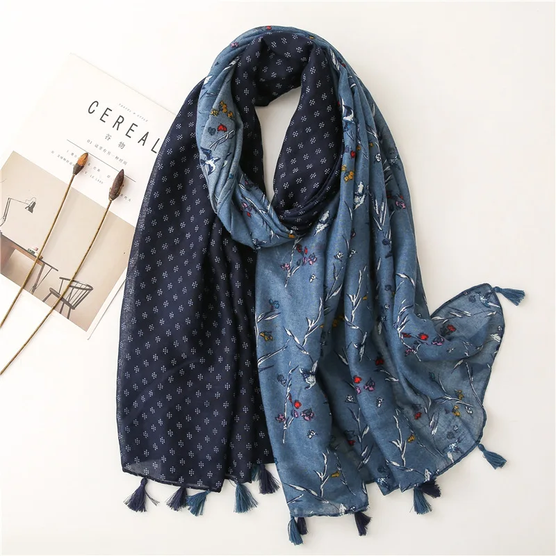 

2021 Summer Flower Pattern Tassel Scarves Shawls Long Soft Beautiful Beach Floral Scarf Wrap Hijab Free Shipping