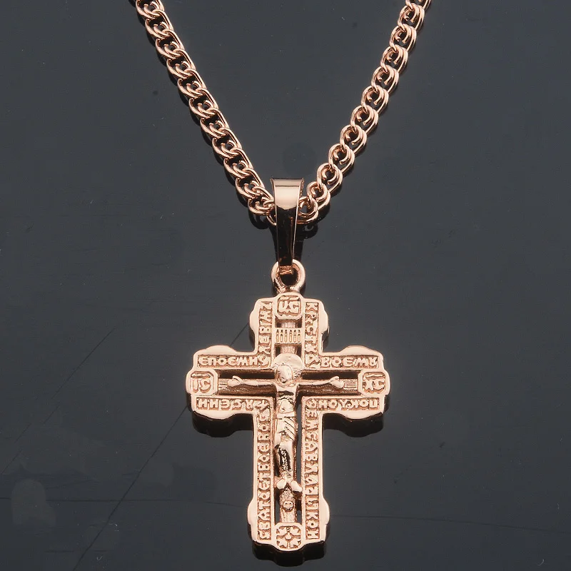 Men Women Fashion Jewelry  585 Rose Gold Color Without Stone Cross With Letter  Pendants Necklaces