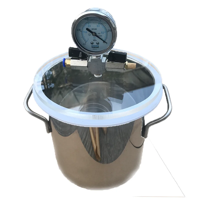 25CM  10L Vacuum Defoaming Tank Barrel Stainless Steel Vacuum Chamber Crystal Glue Maker For AB Glue Epoxy Resin Silica Gel