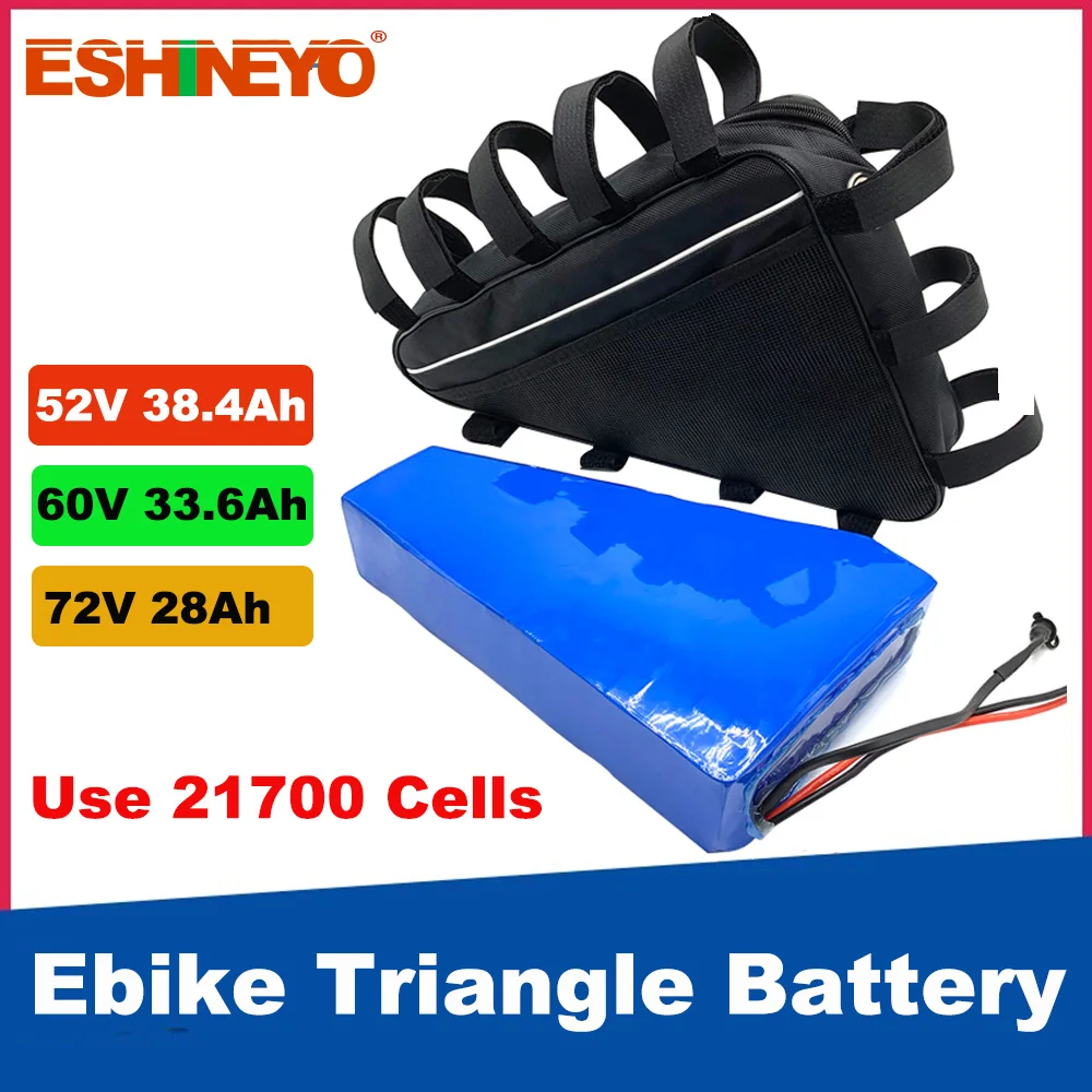 52V 60V 72V Electric Motorcycle eBike Triangle Battery Pack 20Ah Deep Cycle 21700 Lithium Cells For 1500W 2000W 3000W E-scooter