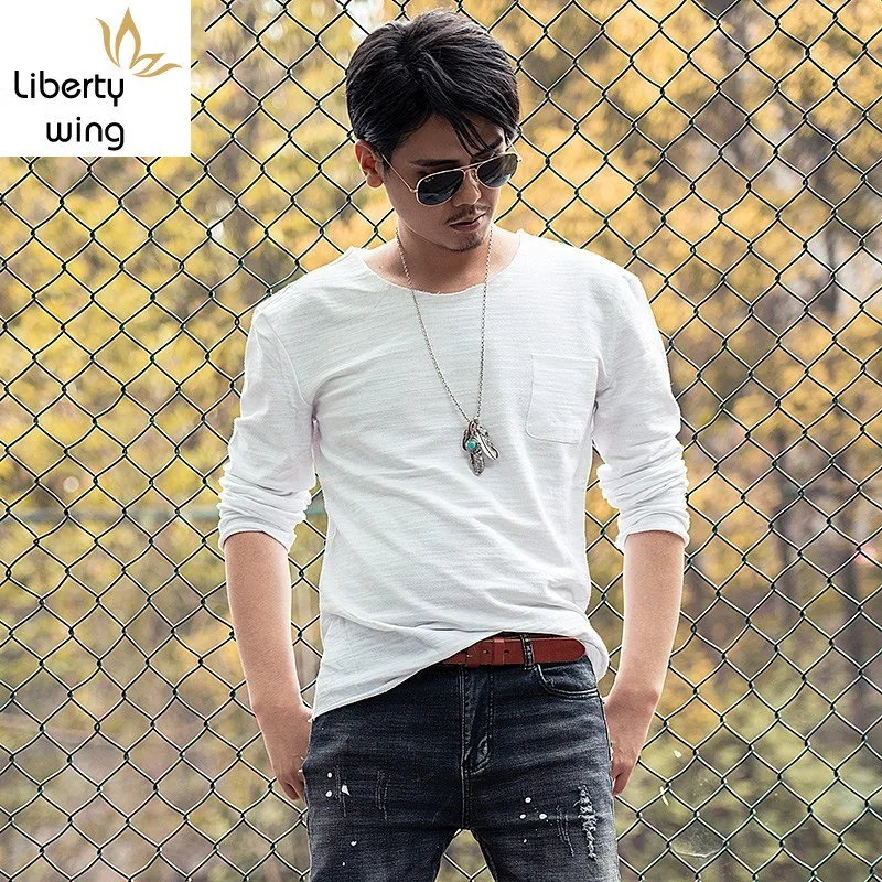 

Men Long Sleeve T-shirt Solid Color O-Neck Casual Streetwear T-shirts 3XL Pullover Tees Tops Harajuku Summer Camisas Hombre