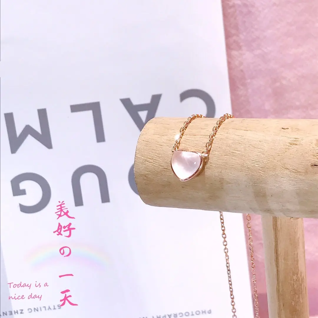 

S925 Sterling Silver 925 Original Rose Quartz Women Fine Jewelry Pendant Necklace Heart Luxury Chain Charms Choker Pink Crystal