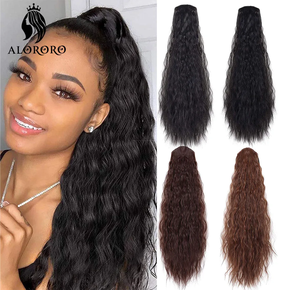 Synthetic Kinky Curly Ponytail Hair Extension 22Inch Long Puff Afro Drawstring Rubber Band Hairpieces Ponytail Fake Hair Alororo