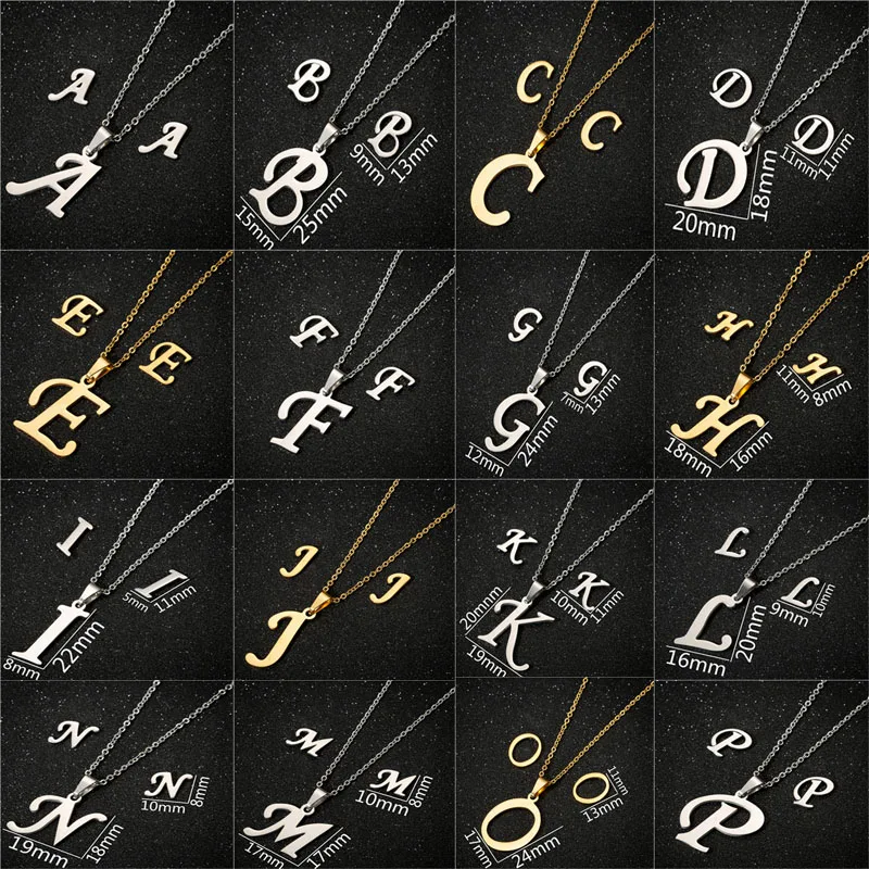 Simple 316 Stainless Steel English Name 26 Letters Jewelry Charm Letter P Pendant Chain Necklaces Set for Monther Sister Gift