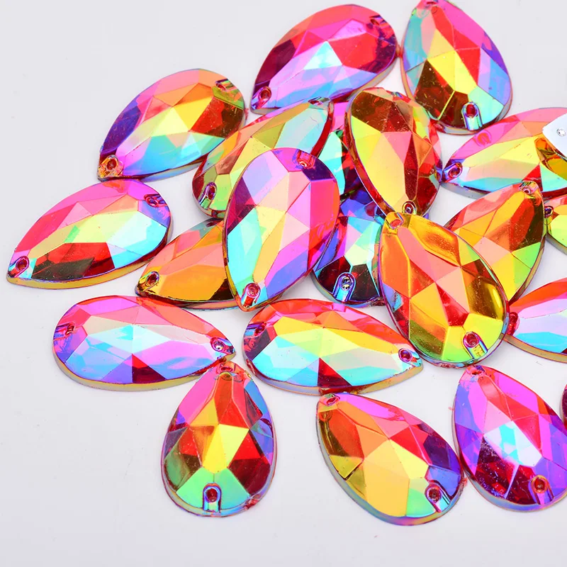 JUNAO 17*28mm Sewing Purple AB Drop Rhinestone Big Crystal Stones Applique Sewn Strass Crystal Flatback Acrylic Gems for Crafts