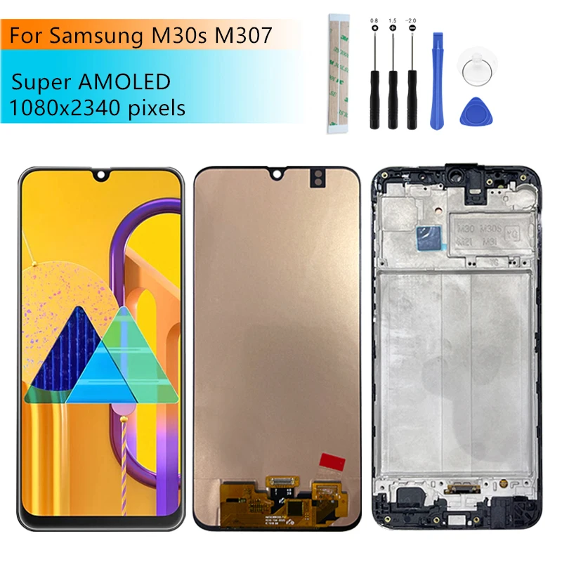 

OLED For Samsung M307 LCD Display M30s Touch Screen Digitizer Assembly + Frame SM-M307FN/DS replacement Repair parts 6.4"