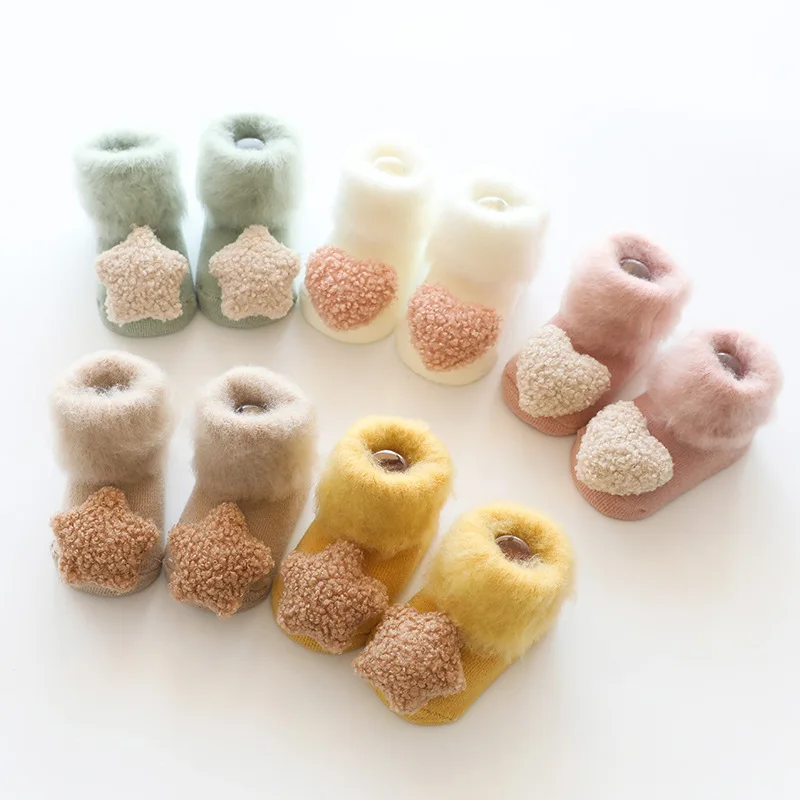 2021 Cute Baby Socks Stereo Doll Socks Autumn Winter Mid Stocks Velvet Thickening Brush Furry Newborn Floor Socks 0-18 months