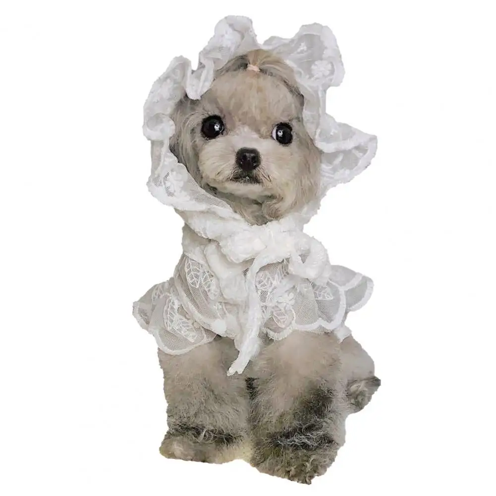 Pet Hat Breathable Polyester Good-looking Round Neck Puppy Lace Skirt For Dog Supplies White Solid Color Design Outing Hat