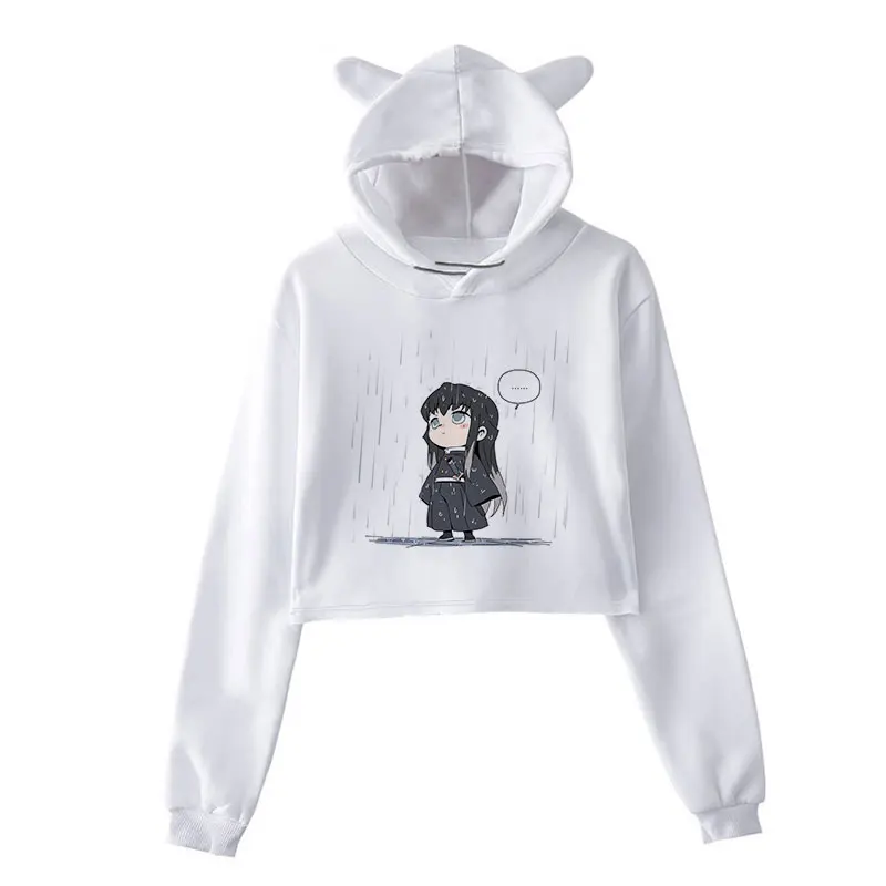 Anime Demon Slayer In Áo Hoodie Nữ Manga Nhật Bản Tanjirou Harajuku Crop Tops Nữ Ulzzang Cosplay Dài Tay Áo