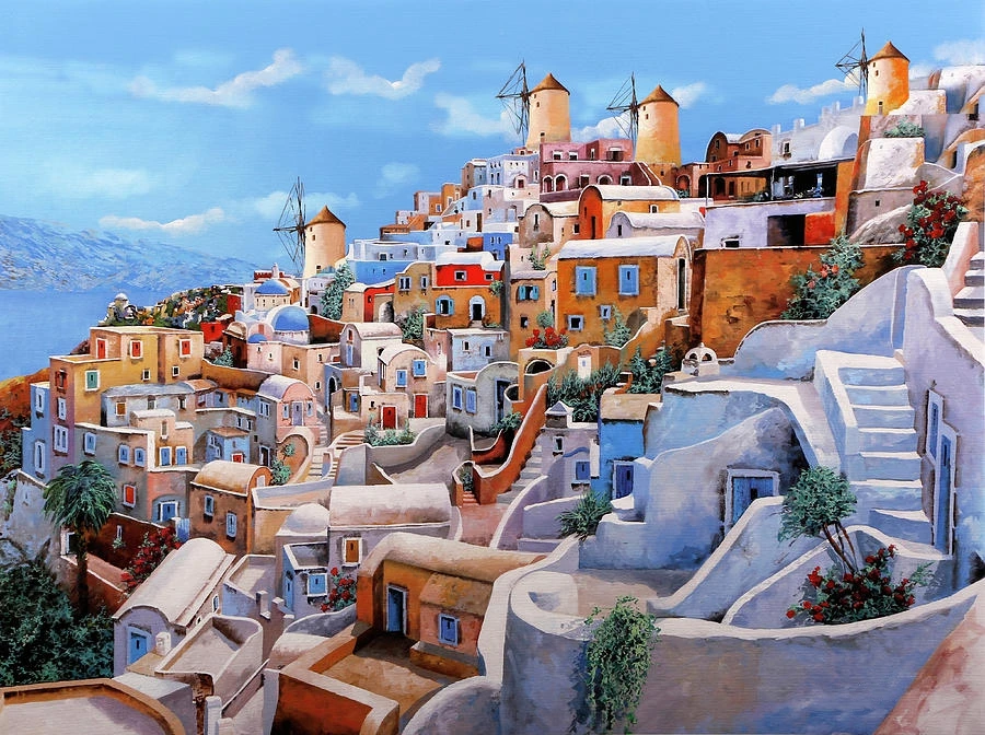 JMINE Div 5D greece mediterranean sea  island Village House Full Diamond Painting kits art Scenic 3D paint by diamonds