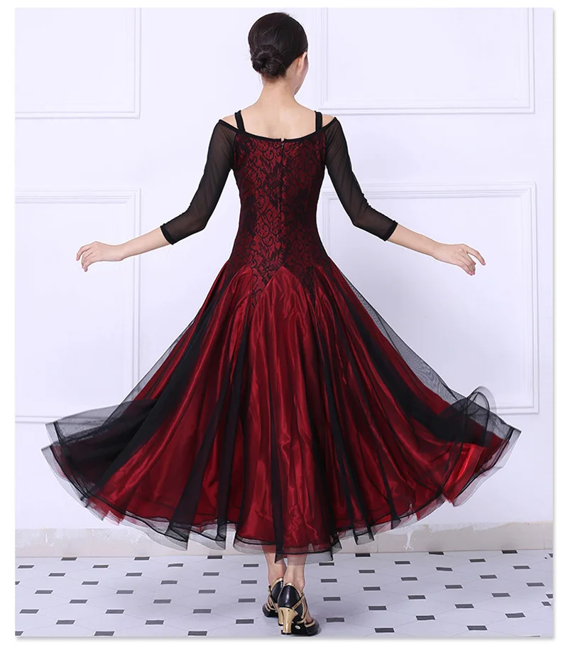 Ballroom Competition Dance Dress Women Red Tango Flamenco Waltz Dancing Skirt Lady's Elegant Lace Ballroom Dance Dresses