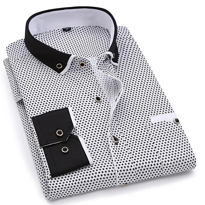 2019 Men Fashion Casual Long Sleeved Printed shirt Slim Fit Male Social Business Dress Shirt Brand Men Clothing Soft Comfortable