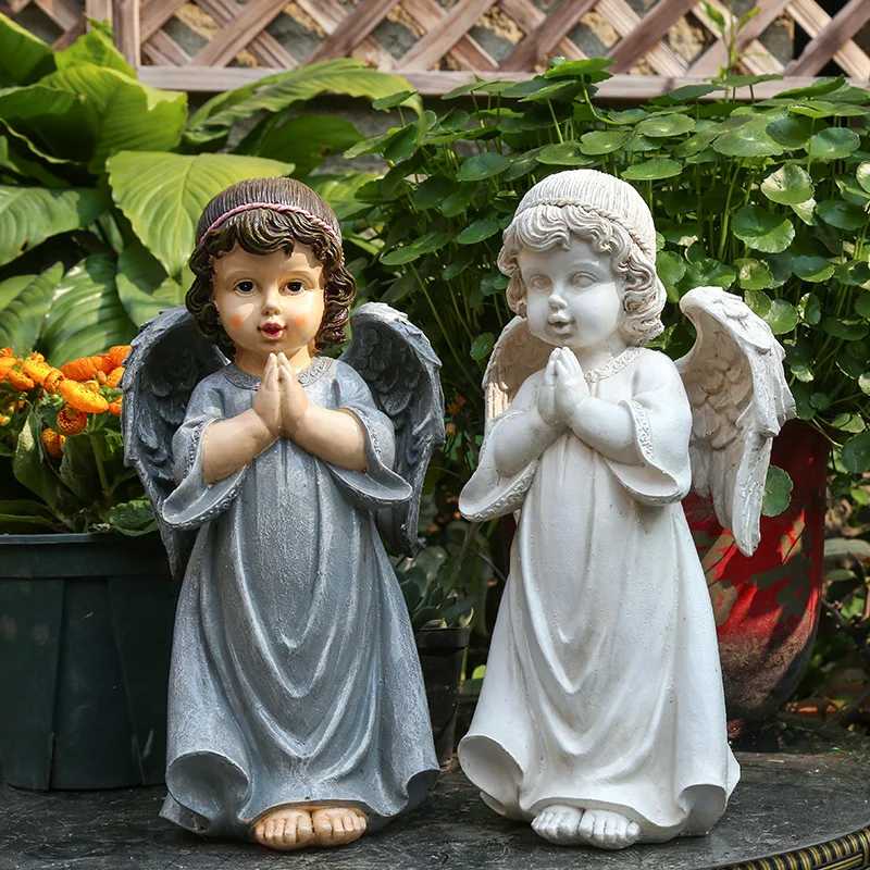 

Outdoor Gardening Resin Wing Angel Girls Figurines Ornaments Courtyard Park Accessories Crafts Villa Lawn Statues Decoration Art