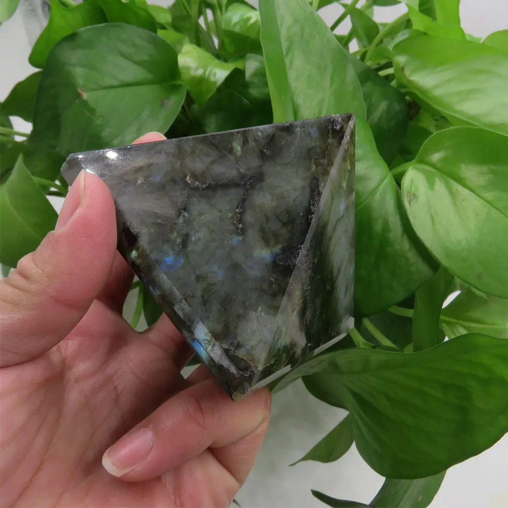 

New 326g 70*70*58mm Low Price 100% Natural Labradorite Crystal Pyramid Energy Pyramid Handmade Healing Wholesale Reiki