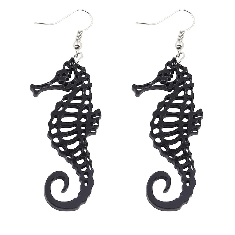 

New Punk Black Acrylic Seahorse Drop Earrings For Women Girls Animals Long Dangle Earrings Fashion Party Jewelry Gifts